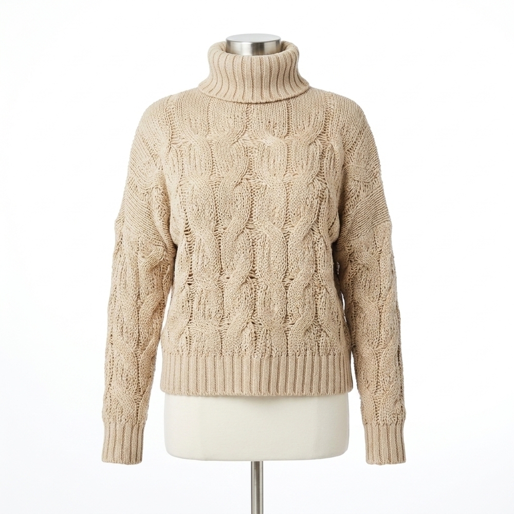 NEW COCO + CARMEN viola cable knit turtleneck sweater in beige